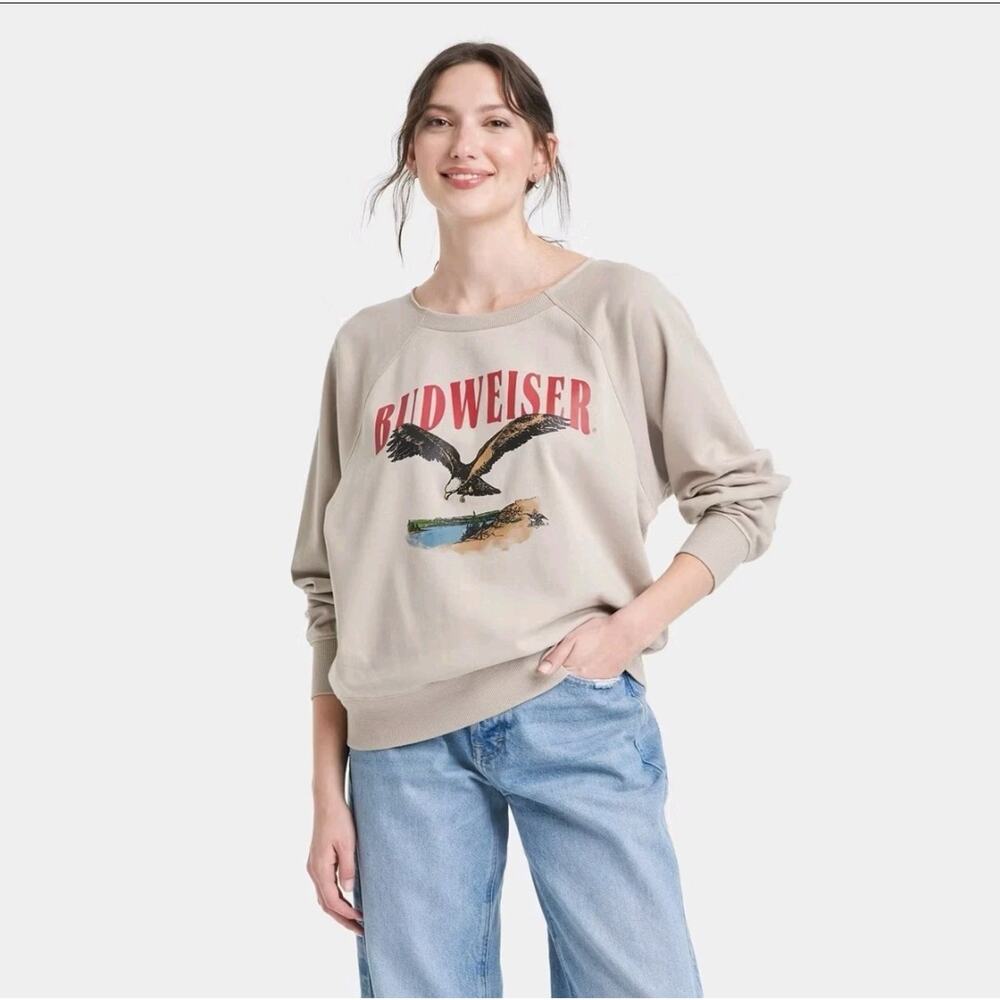 Women's Budweiser Eagle Graphic Sweatshirt - Taupe Beige, Size XS
